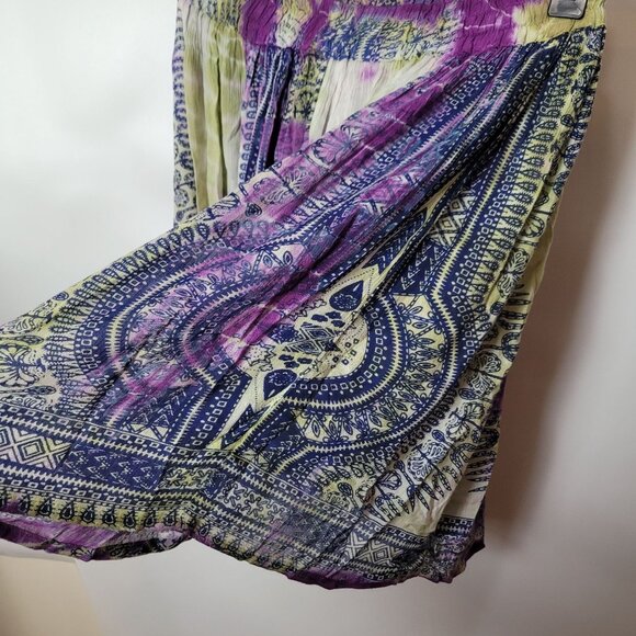 Bella New York Boho Tie-Dye Elastic Waist Skirt Purple & Green Rayon One Size - Picture 9 of 11